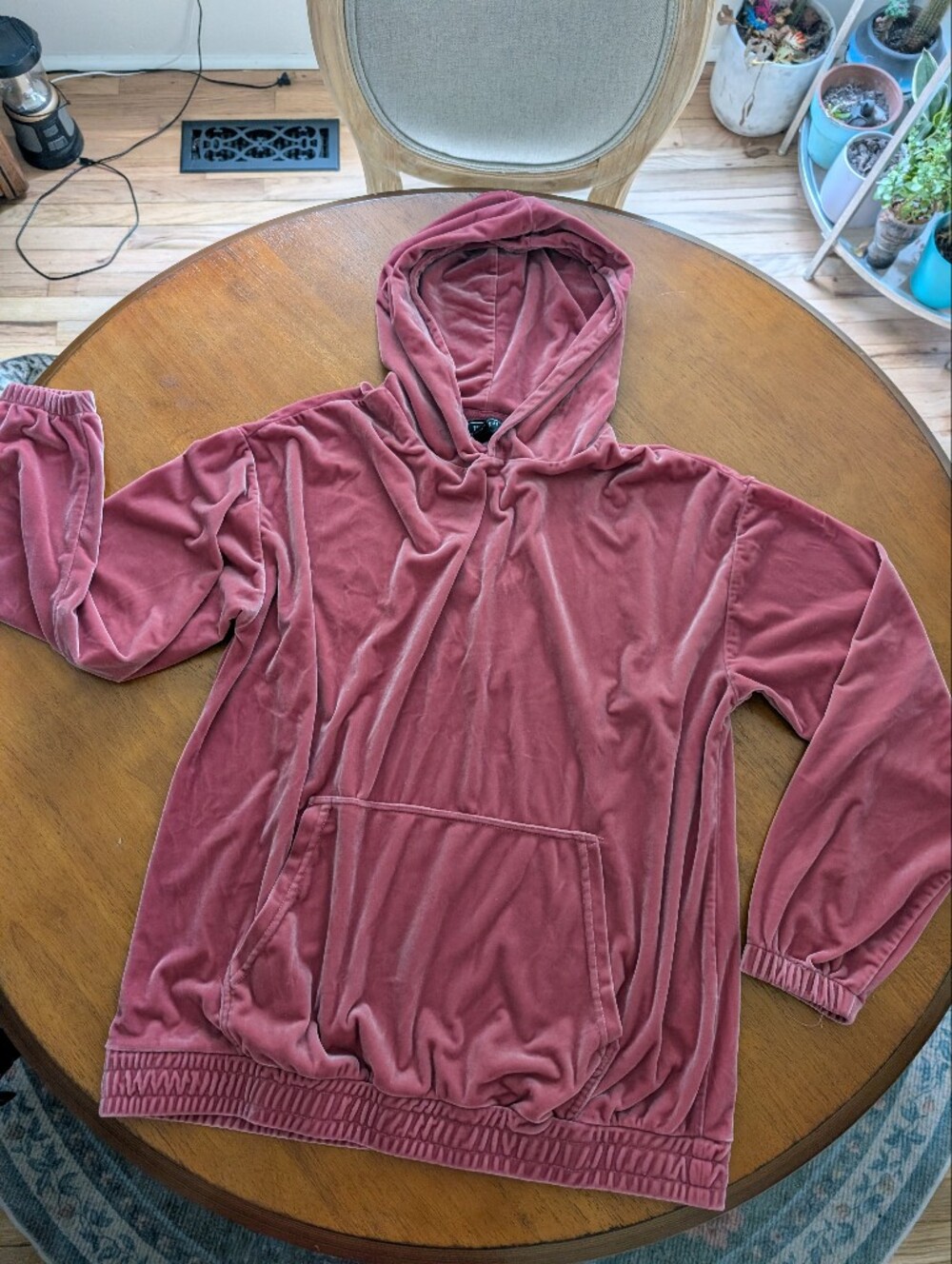 Oversized Velvet Hoodie - Roseover